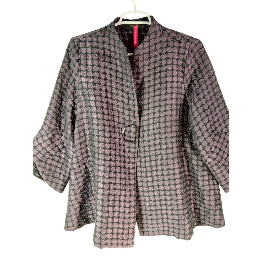 IC by Connie K Purple Black Op Art Swing Lux Jacket Size M Metal Buckle Trim